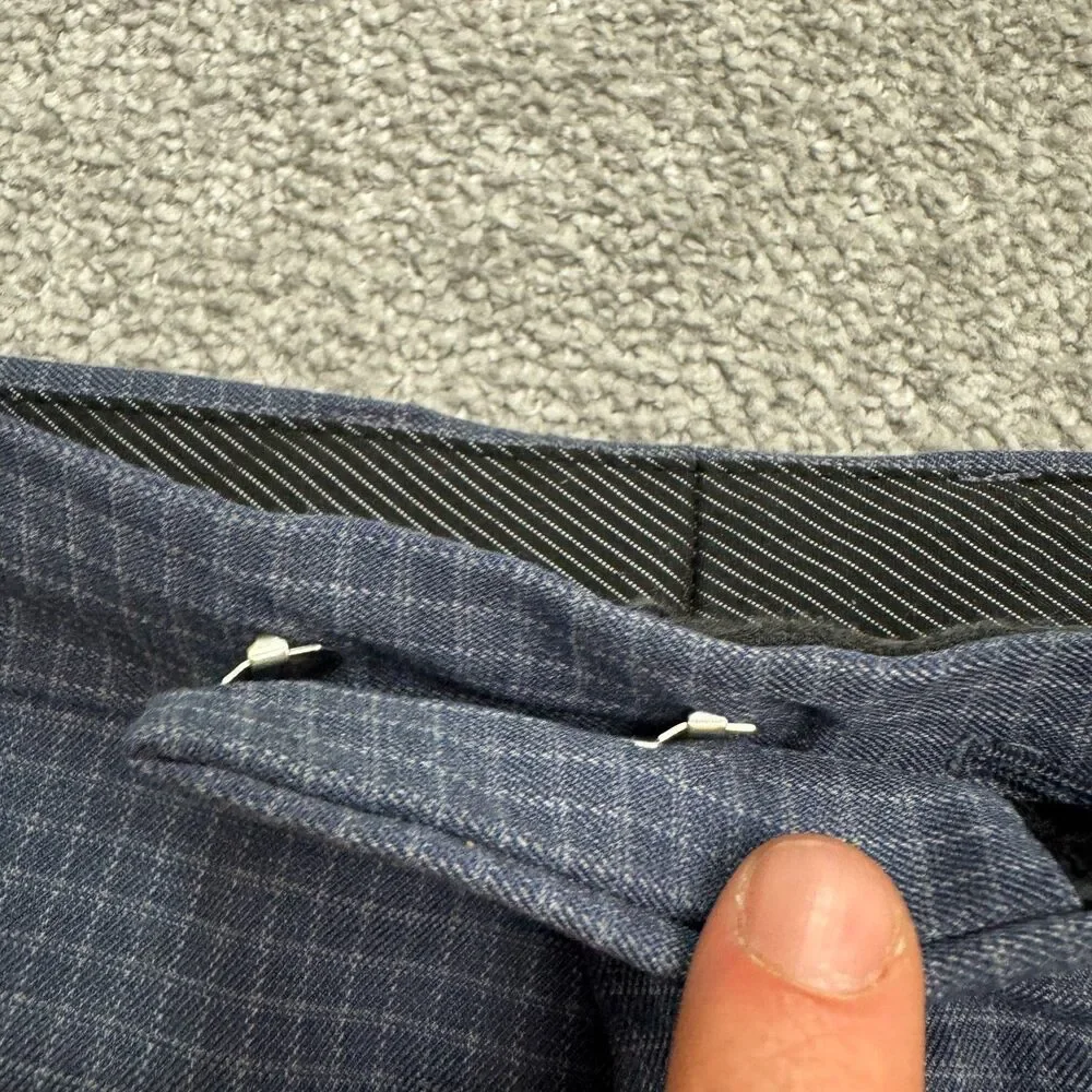 Banana Republic Slim Fit Dress Pants Mens 36x34 Blue Grid Check Stretch Trouser